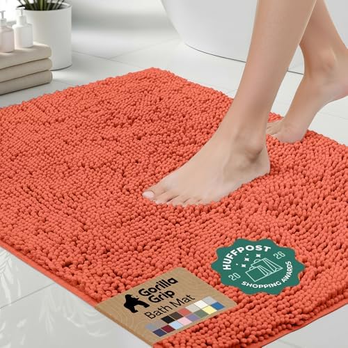GORILLA GRIP Bath Rug Mat for Bathroom, Absorbent Chenille, 60x24 Coral by GorillaGrip