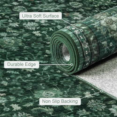 10x14 Area Rugs Living Room: Washable Rug for Bedroom Deep Green - Image 7