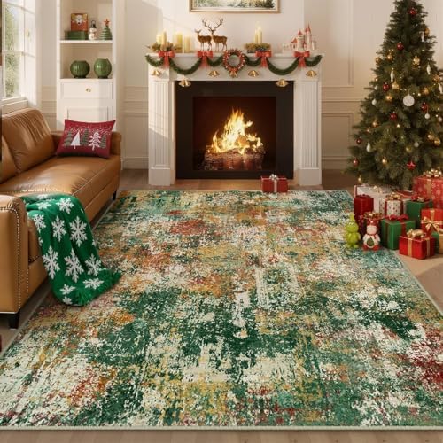RELEANY Washable 6'x8' Abstract Area Rug for Living Room Green Multi by RELEANY