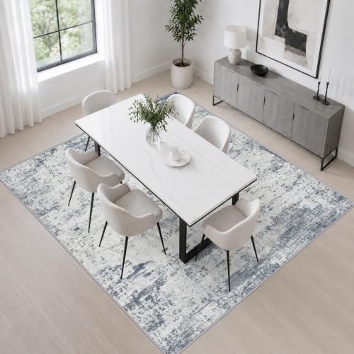 Area Rug Living Room: 5x5 Modern Washable Soft Carpet Blue Grey - Image 4