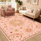 Vacuum-Friendly, 5x7 Washable Area Rug, Pink Gold Beige Red by meejou
