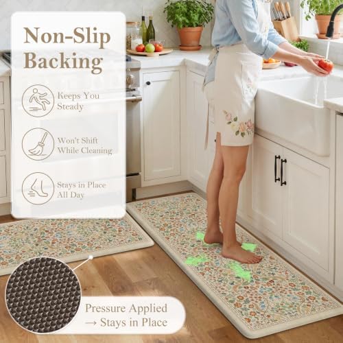 Collive Anti Fatigue Mats for Kitchen Floor, Beige 20"x47"+20"x32" - Image 3