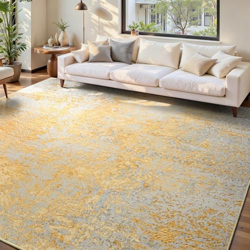 Ompaa Living Room Rug 6x9 Area Rug Washable Boho Carpet Non Slip Abstract Vintage Indoor Large Rugs for Bedroom, Classroom, College Dorm, Farmhouse, Dining Room, Kids Playroom (Orange, Silver & Gray) by OmpaaHomeDecor