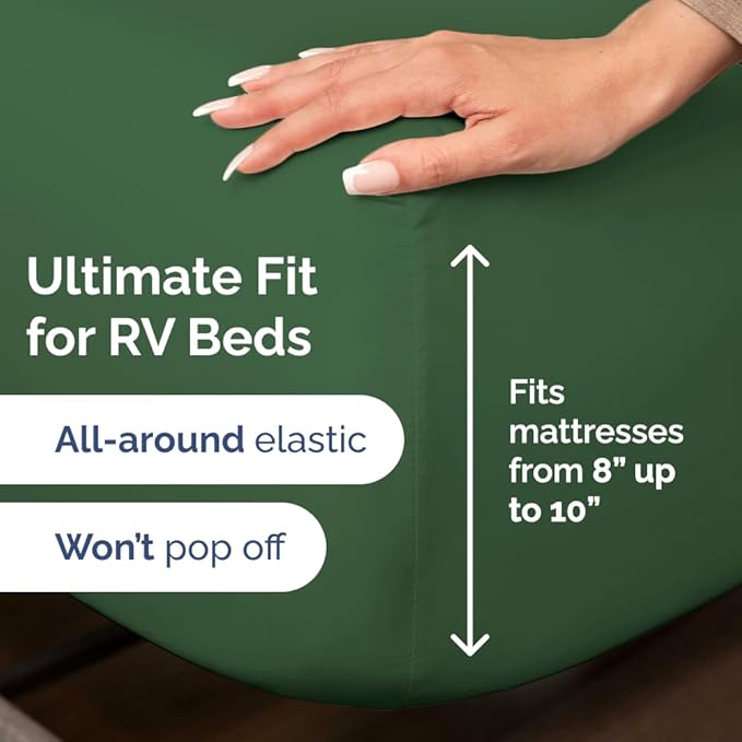 RV Short Queen Sheet Set 60 X 75 - 4 Piece RV Short Queen Bed Sheets - Soft, Breathable & Cooling - Designed for Bunks, Trailers & Campers - Fits 8” to 12" Mattress - Luxury Bedding - Emerald Green