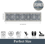 2x8ft Washable Non Slip Kitchen Rugs – Boho Floral Stain-Resistant Low-Pile Floor Carpet Runner for Hallway, Bathroom, Bedroom, Entryway (Blue, 2x8) - Image 2