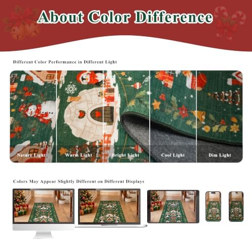 Vintage Christmas Runner Rug 2x8: Santa Claus Runners for Hallways Kitchen Non-Slip Washable Entryway Bathroom Rugs Winter Soft Low Pile Floor Carpet for Bedroom Holiday Decoration Present（2x8，Green） - Image 5