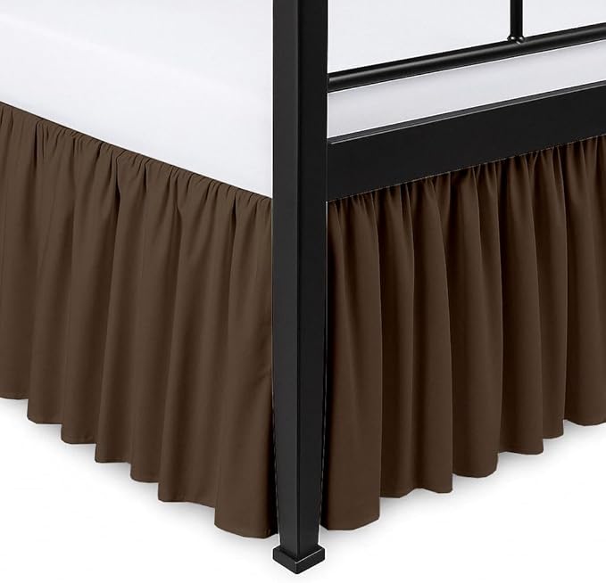Ruffled Bed Skirt Split Corners with Platform, Tailored Fit Hotel Quality Wrinkle Free Ultra-Soft Microfiber Dust Ruffle, Upto 14 Inch Drop, Full, Chocolate