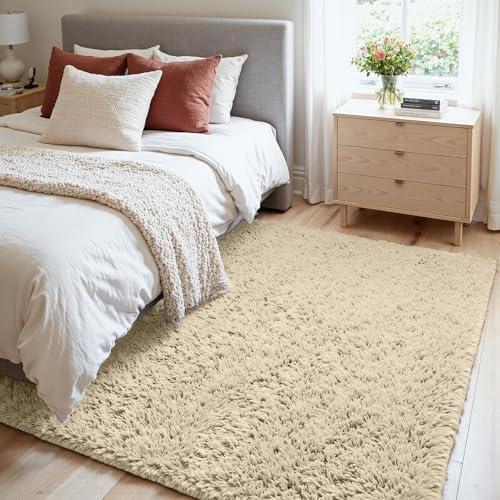 4x6 Fluffy Shag Area Rugs for Living Room Bedroom: Soft Plush Carpet Beige - Image 2