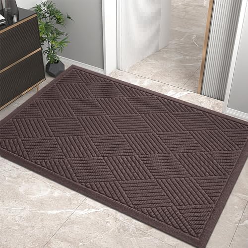 HIYARD Sturdy Front Door Mat, Absorbent Muddy Dirt Resist Welcome Door Mats Outdoor Indoor, Stain and Fade Resistant, Non-Slip Rubber Backing Low Profile Doormat for Entryway, 36×24, Coffee by HIYARD