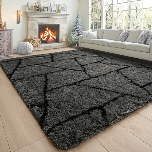 6x9 Large Dark Grey Fluffy Soft Area Rug Non-Slip for Living Room Bedroom - Image 3