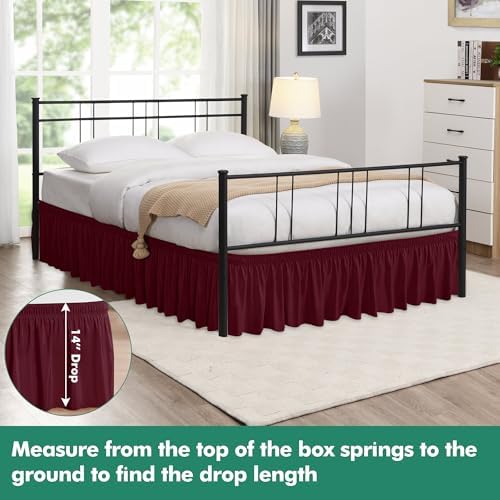 Wrap Around King Size Bed Skirt Split Corner 14" Drop-Elastic Dust Ruffle - Image 2