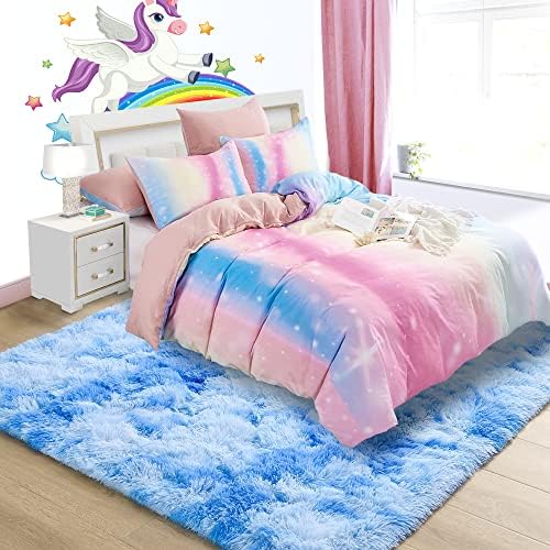 4x6 Tie-Dyed Blue Fluffy Soft Area Rug Non-Slip for Kids Bedroom Nursery - Image 2