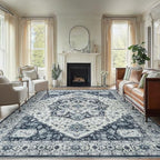 Amada Large 8x10 Washable Area Rug for Living Room, Navy/Blue,Vintage Style by AMADAHOMEFURNISHING