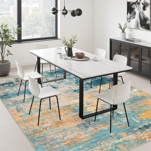 Area Rug Living Room: 4x6 Modern Washable Soft Carpet Rosy Haze - Image 4