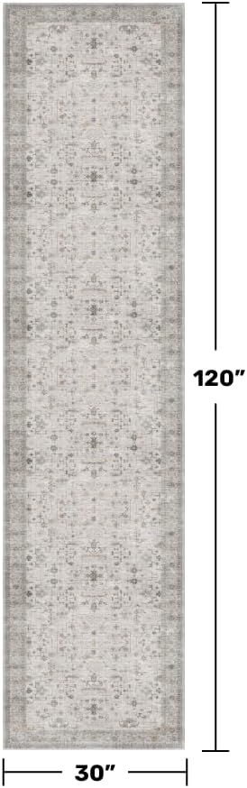 Boho Washable 10ft Long Runners for Hallways, Light Gray & Sage 2'6"x10' Wide Kitchen Runner Rug, Vintage Entryway Indoor Rug, Non-Slip Stain Resistant Low Pile Throw Rug - Image 2