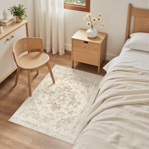 Washable Area Rugs 2x5: Living Room Bedroom Carpet Beige/Ivory - Image 4