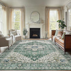 Amada Large 9x12 Washable Area Rug for Living Room, Dark/Green, Vintage by AMADAHOMEFURNISHING