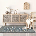 Washable 2x4 Entryway Area Rugs: Anti-Slip Thin Kitchen Carpet Indoor Light-Weight Doormat Ultra Soft Low Pile Nursery Room Rug Vintage Small Floor Mat for Hardwood Bedroom (2x4,Floral/Blue) - Image 5