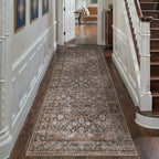 HUGEAR 3x8 Brown Blue Vintage Floral Washable Runner Rug for Hallway - Image 3