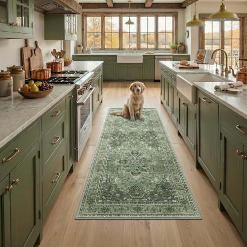 RELEANY Washable Area Rug, Runner 2'x5', Green/Dark Green/Gray - Image 2