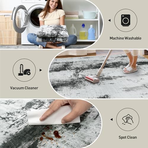 4x6 Area Rugs for Living Room: Washable Abstract Black White Grey Carpet - Image 4