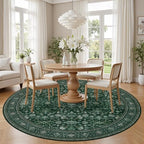 Round Area Rug for Living Room: 4ft Boho Washable Rug Deep Green - Image 3