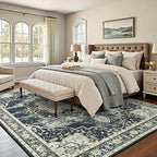 Lofus 8x10 Washable Rugs Non-Slip, Vintage Floral Area Rug for Living Room Bedroom Dining Room Kitchen, Low Pile Distress Print Medallion Carpet Home Decor Rug, Black Beige - Image 2