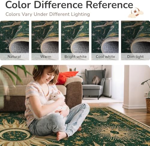 Vacuum-Friendly, 2x10 Washable Area Rug, Green Gold Yellow - Image 6