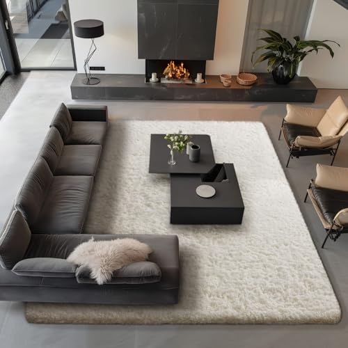 Ophanie Area Rugs 9x12 Living Room, Large Ivory Bedroom Carpet, Big Shag Indoor Thick Soft Nursery Rug, Fluffy Carpets for Boy and Girls Room Home Decor Aesthetic with Over 99 pcs Pile fibers - Image 6