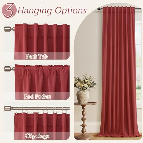 Guken Red 100% Blackout Linen Curtains 84 Inch Length 2 Panels Set for Living Room Bedroom Back Tab/Rod Pocket Thermal Insulated Black Out Drapes Room Darkening Window Curtains 84 Inches Long - Image 6