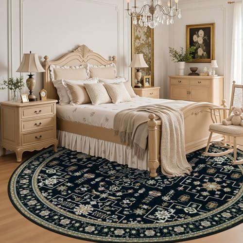 Round Area Rug for Living Room: 8ft Washable Rug for Bedroom Black - Image 4