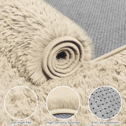 5x8 Fluffy Shag Area Rugs for Living Room Bedroom: Soft Plush Carpet Beige - Image 6