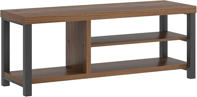 FOLUBAN Shoe Bench, Modern Wood and Metal Storage Bench for Entryway Hallway, Industrial Indoor Shoe Rack Bench Seat for Bedroom, Living Room, Rustic Walnut, 43.3 Inch