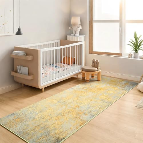 Runner Rug for Kitchen Hallways Runner Rug Non Slip 2'6''x8' Washable Long Runner Rugs with Rubber Backing Soft Abstract Carpet Runner for Entryway, Kitchen, Bedroom, Bathroom (Orange, Silver & Gray) - Image 4