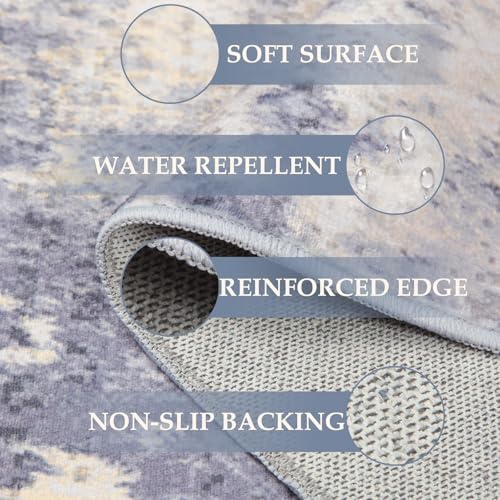 RELEANY Washable 5'x7' Abstract Area Rug for Living Room Gray Yellow - Image 2