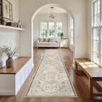Madane Washable Runner Rugs 2x12 Long for Hallway Kitchen Soft, Ivory/Brown by Madane