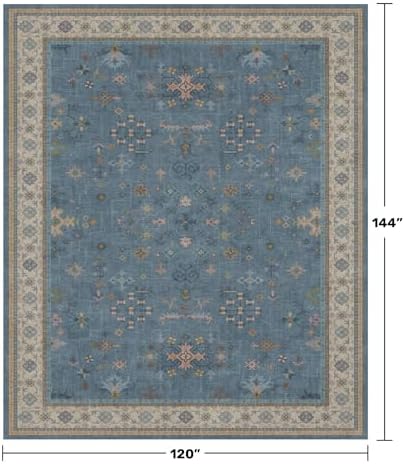 Hazo Haus Blue Big Rugs for Living Room - Dusty Blue 10x12 Area Rug for Large Bedroom, Dining Room, Washable Lightweight Foldable Floral Modern Home Décor - Image 2