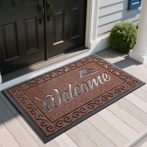 Yimobra Welcome Mat, Heavy Duty Sturdy Door Mats for Home Entrance Outdoor Indoor, Front Doormat for Outside Patio Floor Entry Porch Garage Office, Waterproof, Low Profile, 47X32 Inches, Maroon by Yimobra
