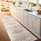 Beige Washable 2'6"x10' Extra Long Runner Rugs for Hallways, Non Slip Indoor Floor Mats for Entryway, Stain Resistant Long Floor Rug, Neutral Boho Floral Decor (2'6"x10' Beige/Latte) - Image 3