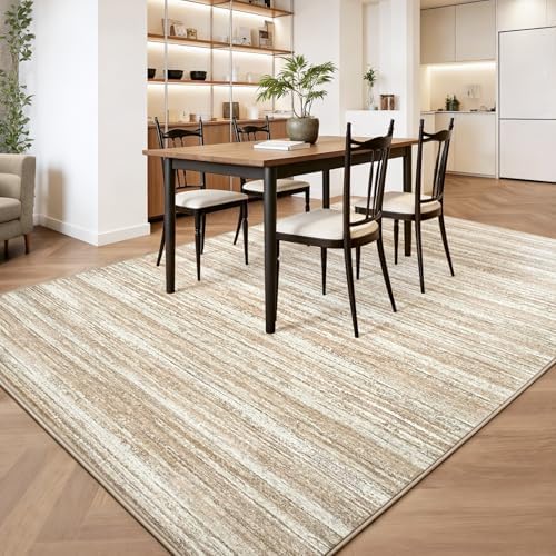 Chicrug 4x6 Beige Washable Striped Abstract Area Rug Bedroom Living Room - Image 6