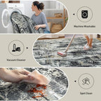 5x7 Area Rugs for Living Room: Washable Abstract Black Grey Gold Carpet - Image 3
