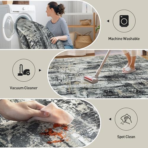 6x9 Area Rugs for Living Room: Washable Abstract Black Grey Gold Carpet - Image 3