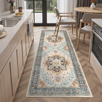 Madane Washable Runner Rug 2x6 Runners for Hallways Non Slip, Orange/Blue - Image 2