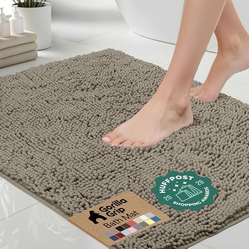 GORILLA GRIP Bath Rug Mat for Bathroom, Absorbent Chenille, 36x24 Latte by GorillaGrip