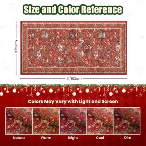 3x6 Christmas Runner Rug for Hallway,Washable Kitchen Rug,Red - Image 2