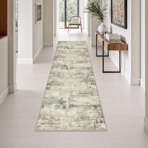 2.6x10 Washable Runner Rug:Modern Abstract Soft Carpet Ash Brown by FXRHLP