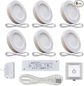 VST Under Cabinet Lights Plug in with Wired Touch Dimmer Switch,Recessed or Surface Mount,Natural White 3000K 12V 2W(12W Total, 60W Equivalent),6 Pack White Puck Lights Fixtures