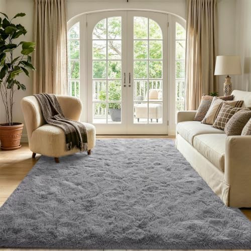 4x6 Grey Fluffy Soft Area Rug Non-Slip for Bedroom Living Room Playroom - Image 2