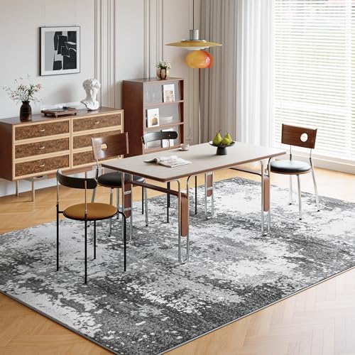 Washable Rug 8x10 Area Rugs for Living Room Bedroom Carpet, Grey Indoor Vintage Abstract Boho Large Rug Non Slip Faux Wool Rugs for Dorm, Dining Room Table, Nursery, Kids Playroom, Gray - Image 2