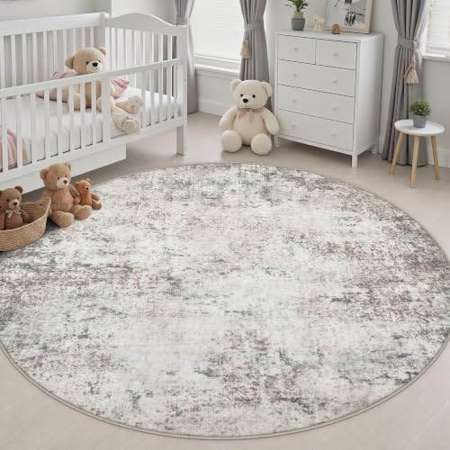 Round Area Rug Living Room: 8 ft Modern Washable Carpet Brown - Image 5